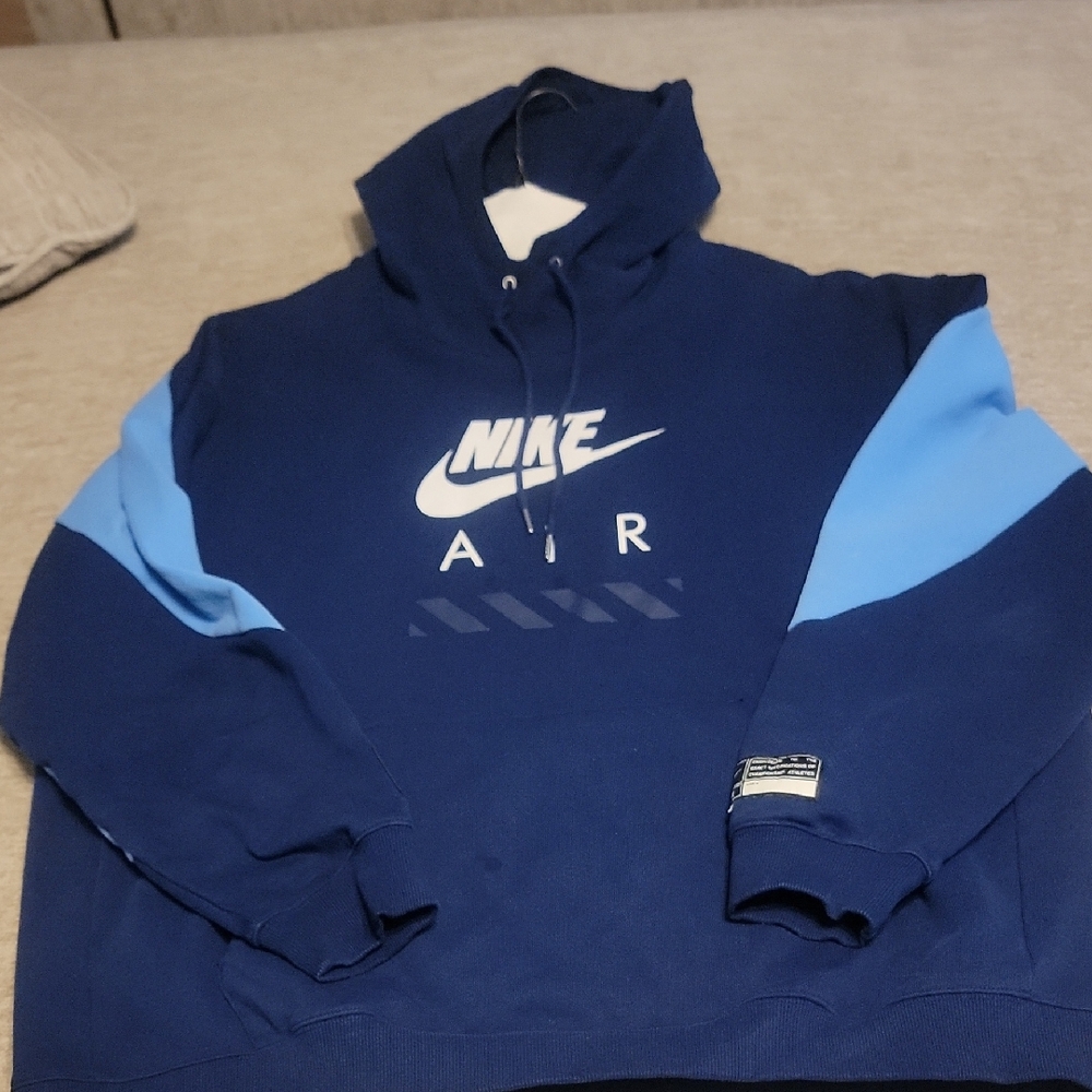 Nike Navy Blue Hoodie with Light Blue Sleeve Panels